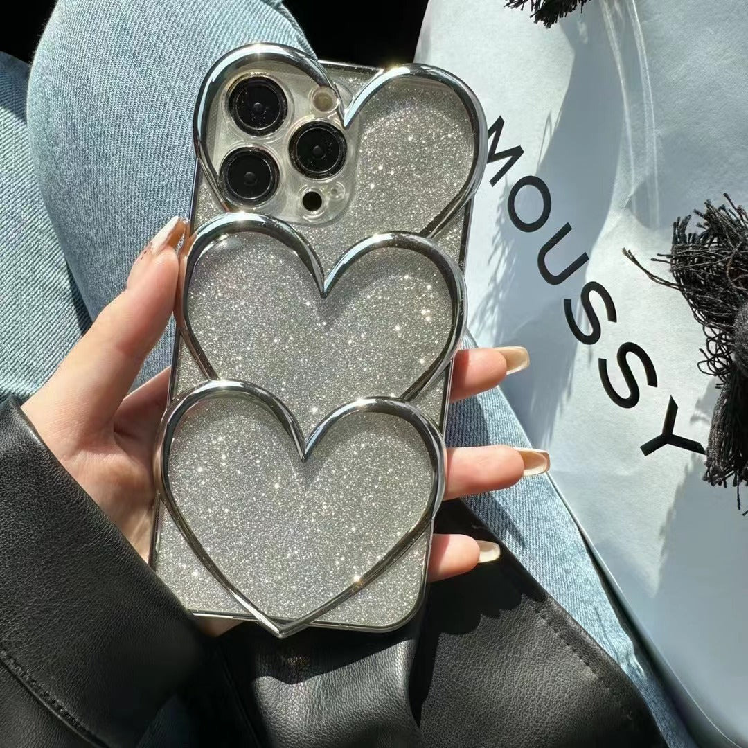 Silver-plated heart simple sweet and cool hot girl phone case