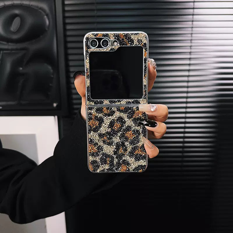 Casing macan tutul berkilau mewah untuk Galaxy Z Flip 3/4/5