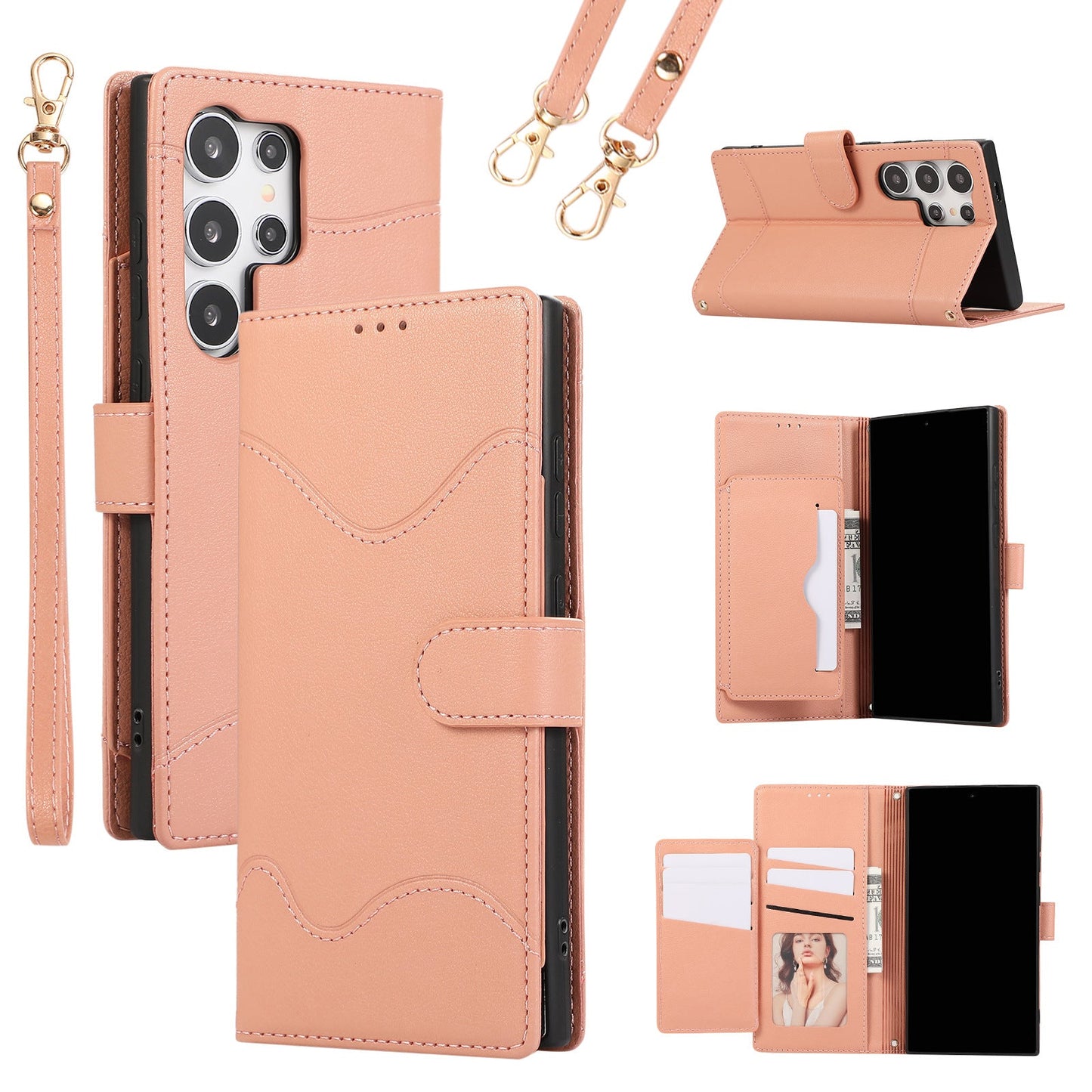 Casing Kulit Casing Ponsel Flip Tali Selempang Slot Multi Kartu