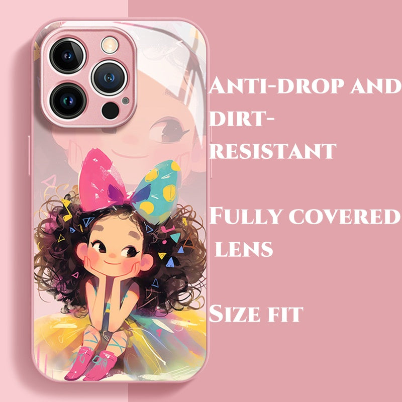 Casing Ponsel Kaca Grafiti Warna Gadis Penuh