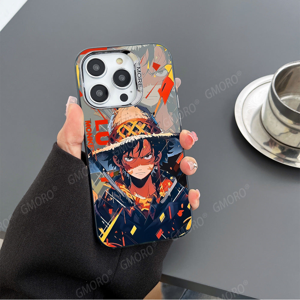 Casing ponsel One Piece Luffy berwarna perak elektroplating kartun