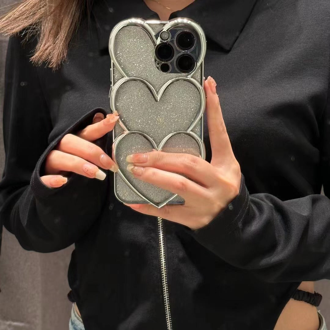 Silver-plated heart simple sweet and cool hot girl phone case