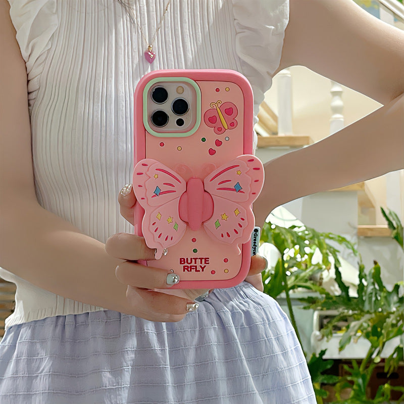 Etui 3D Love Heart Butterfly Bracket na iPhone'a 