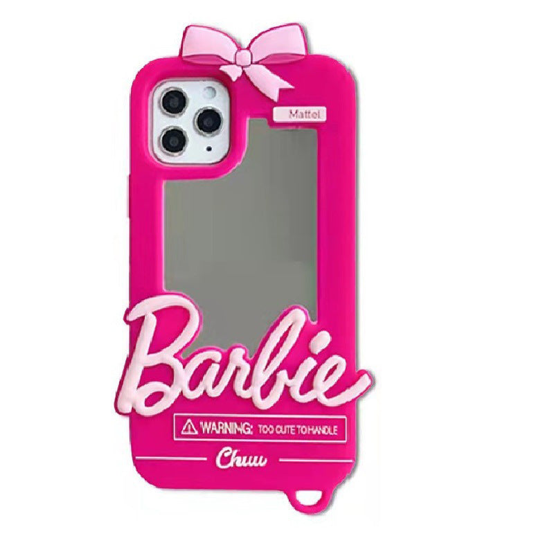 Casing Ponsel Silikon Cermin Barbie Rose Merah