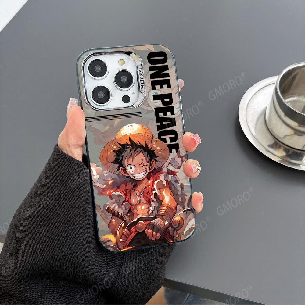 Casing ponsel One Piece Luffy berwarna perak elektroplating kartun