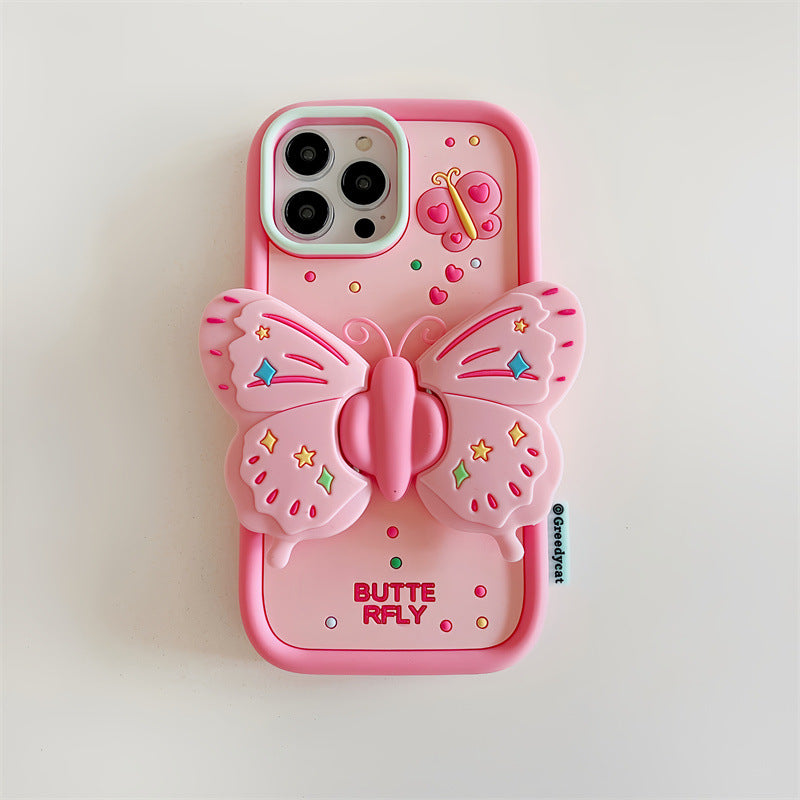 3D Love Heart Butterfly Bracket Case For iPhone