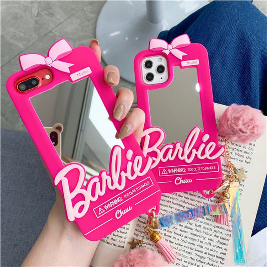 Casing Ponsel Silikon Cermin Barbie Rose Merah