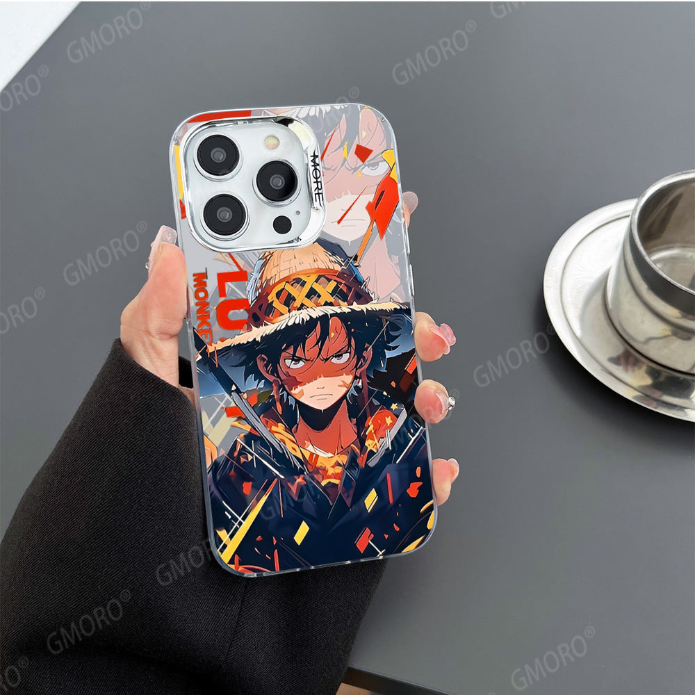 Casing ponsel One Piece Luffy berwarna perak elektroplating kartun