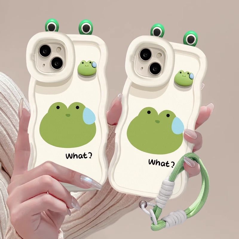 Cute sweaty frog figure lanyard silicone anti-fall mobile phone case