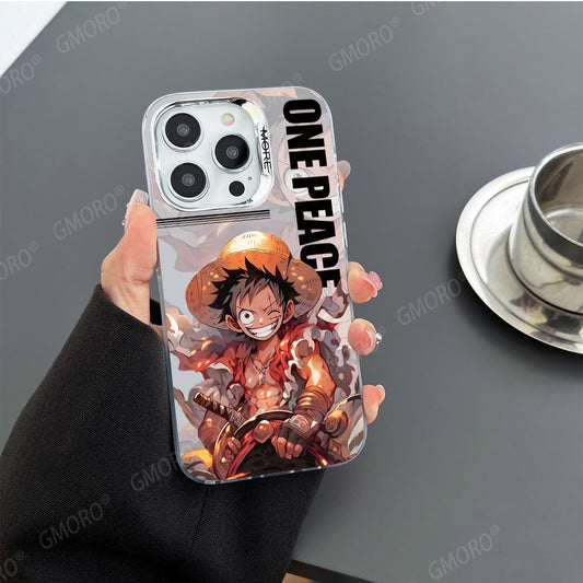 Casing ponsel One Piece Luffy berwarna perak elektroplating kartun