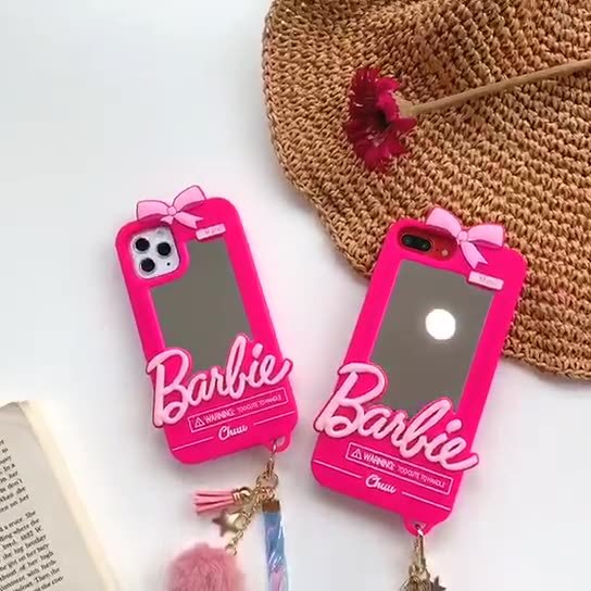 Casing Ponsel Silikon Cermin Barbie Rose Merah