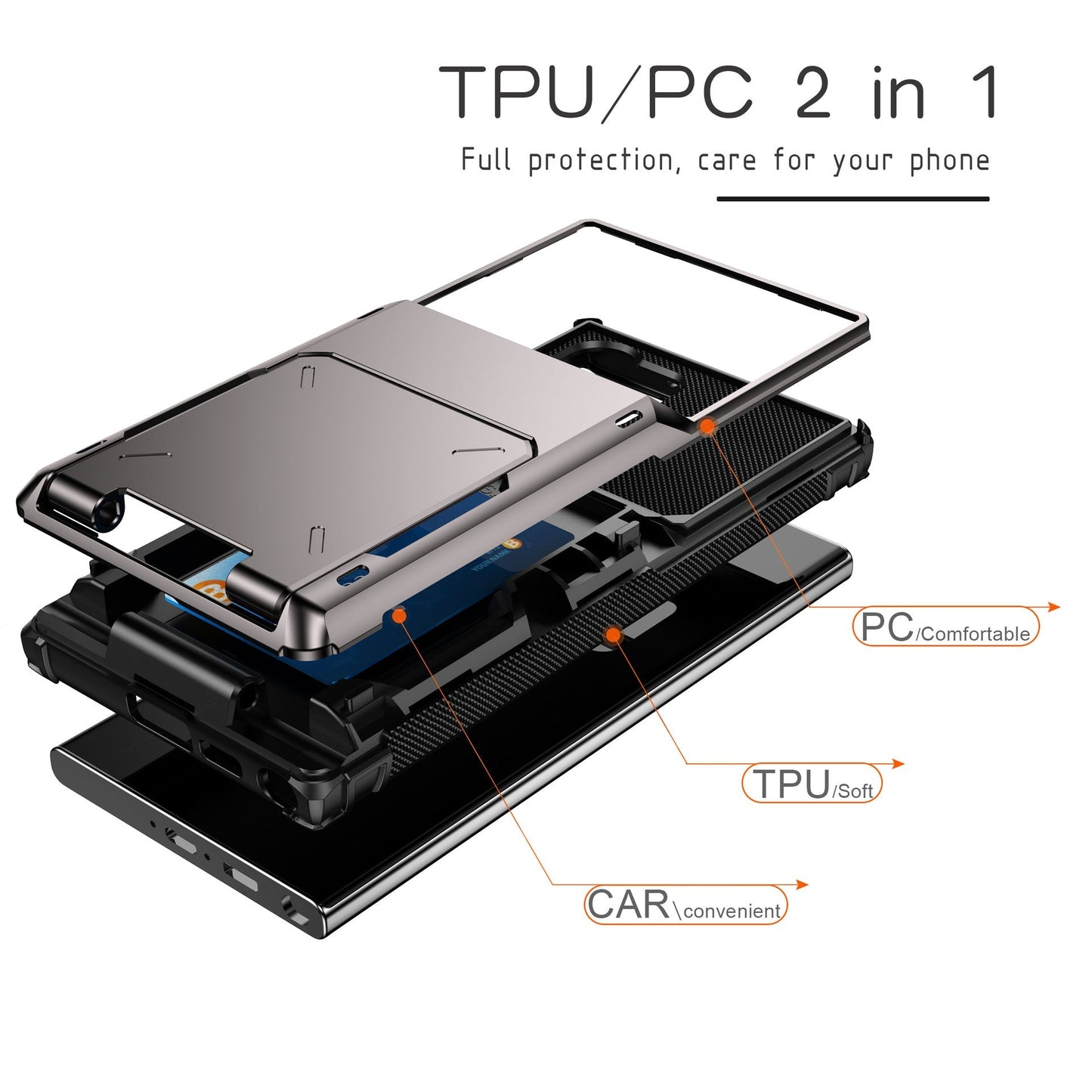 Capa tipo carteira híbrida com 5 compartimentos para cartões e proteção de camada dupla para Samsung 