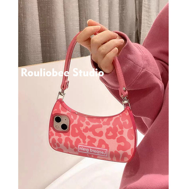 Tas tangan motif macan tutul wanita musim gugur dan dingin baru, casing ponsel