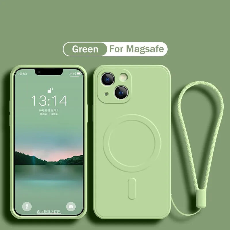 FUNDA DE SILICONA ORIGINAL 3 EN 1 CON CORDÓN MAGNÉTICO PARA IPHONE 