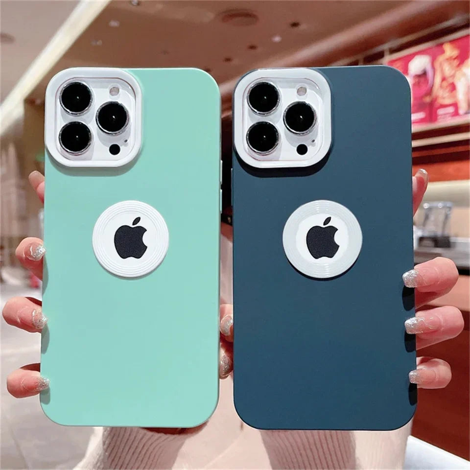 Casing Tahan Guncangan Silikon Cair Matte Lubang LOGO CD untuk iPhone