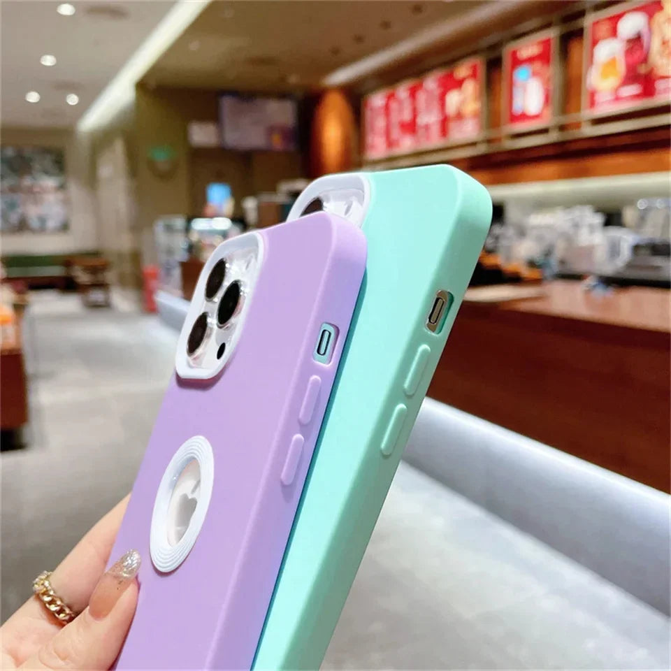 Casing Tahan Guncangan Silikon Cair Matte Lubang LOGO CD untuk iPhone