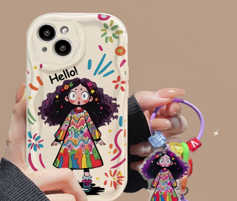 Creative graffiti cute girl silicone pendant iPhone protective case-Free pendant