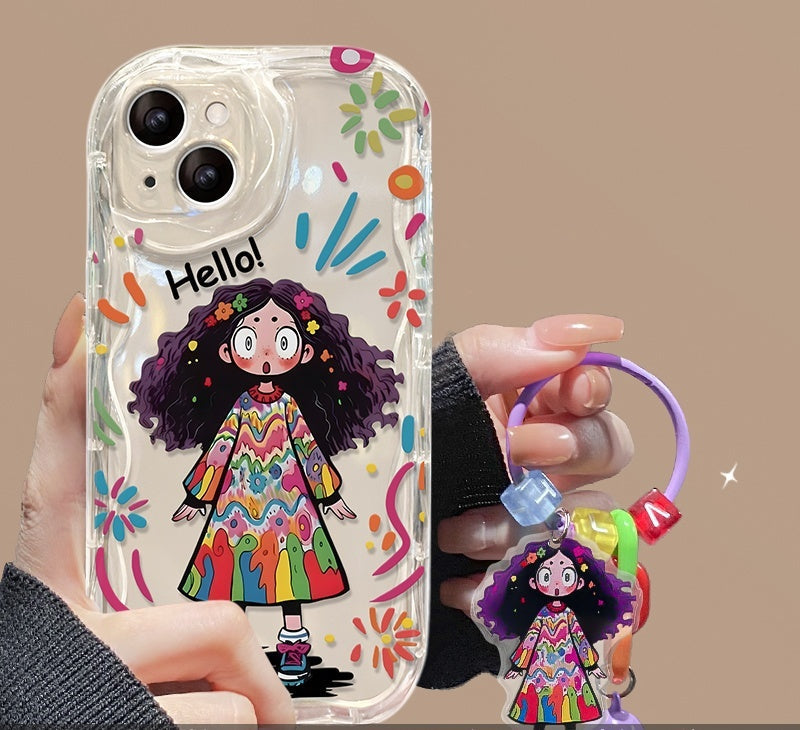 Creative graffiti cute girl silicone pendant iPhone protective case-Free pendant