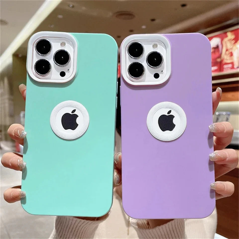 Casing Tahan Guncangan Silikon Cair Matte Lubang LOGO CD untuk iPhone