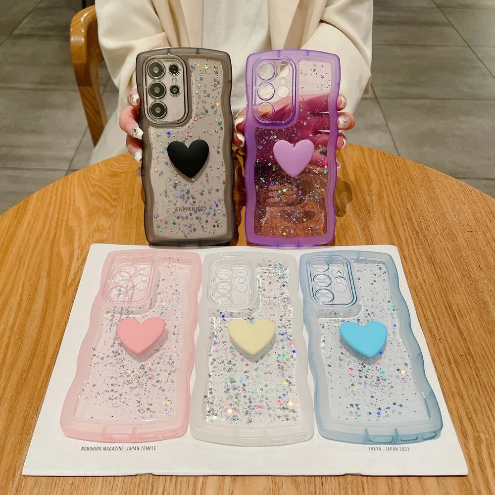 Casing Glitter Hati Cinta Transparente para Samsung Galaxy 