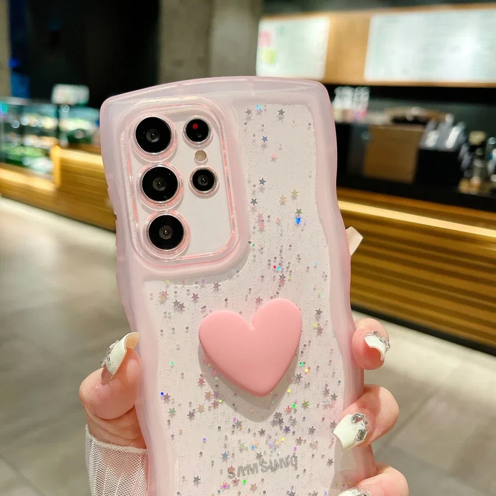 Casing Glitter Hati Cinta Transparente para Samsung Galaxy 