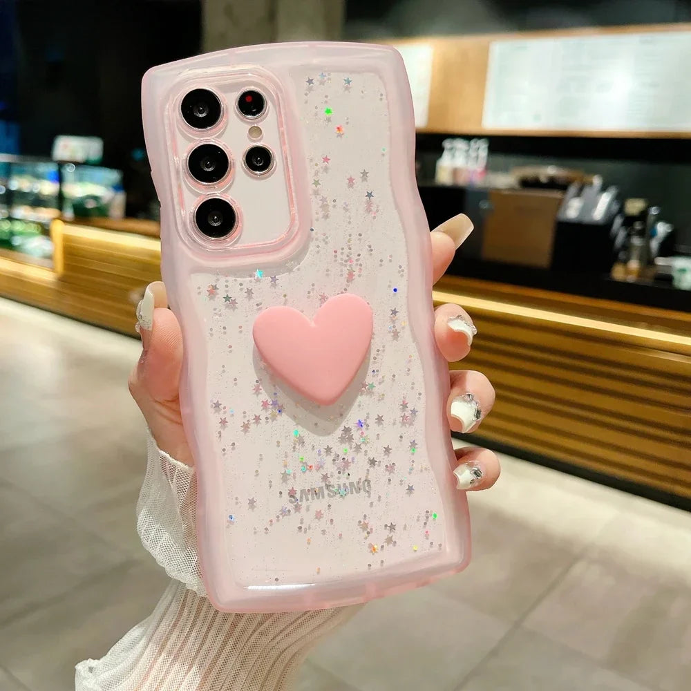 Casing Glitter Hati Cinta Transparente para Samsung Galaxy 