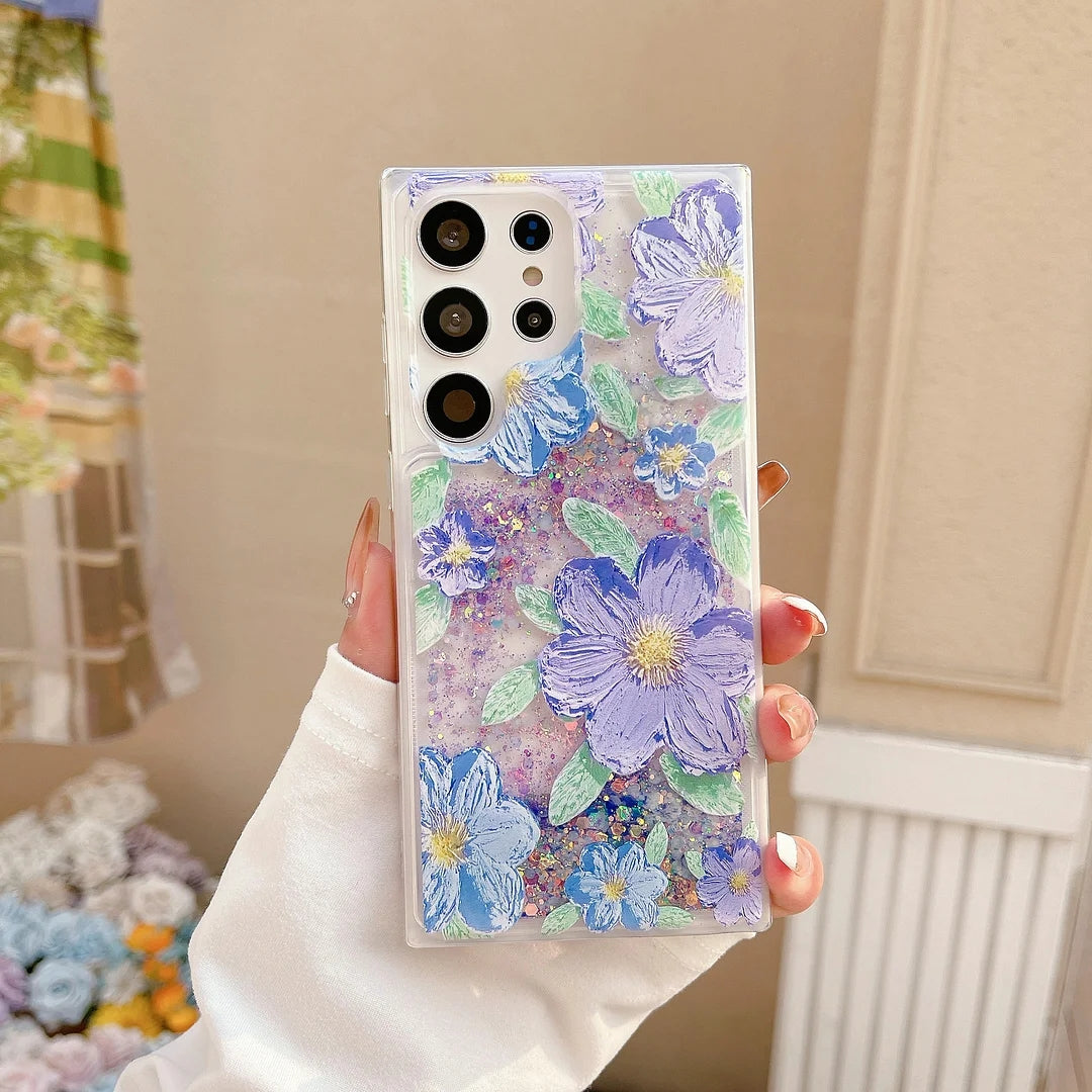 🌈Casing Ponsel Bunga Lukisan Minyak Pasir Isap Fluoresen Samsung - 🔥