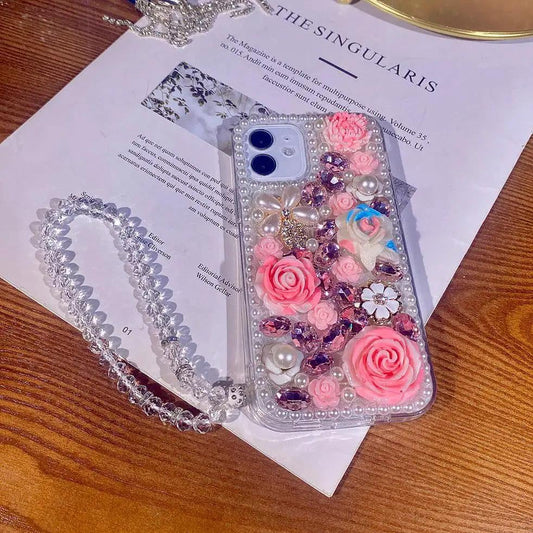 Capa de celular com flor de diamante faça você mesmo