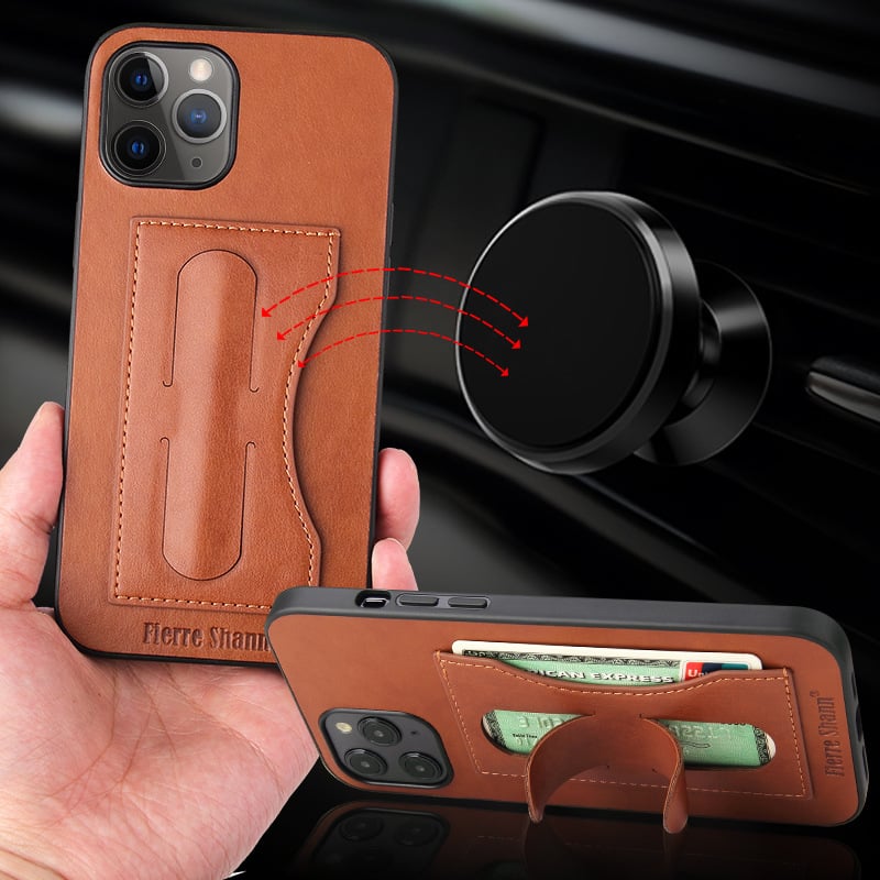 Leather Invisible Stand iPhone Case with Card Slots