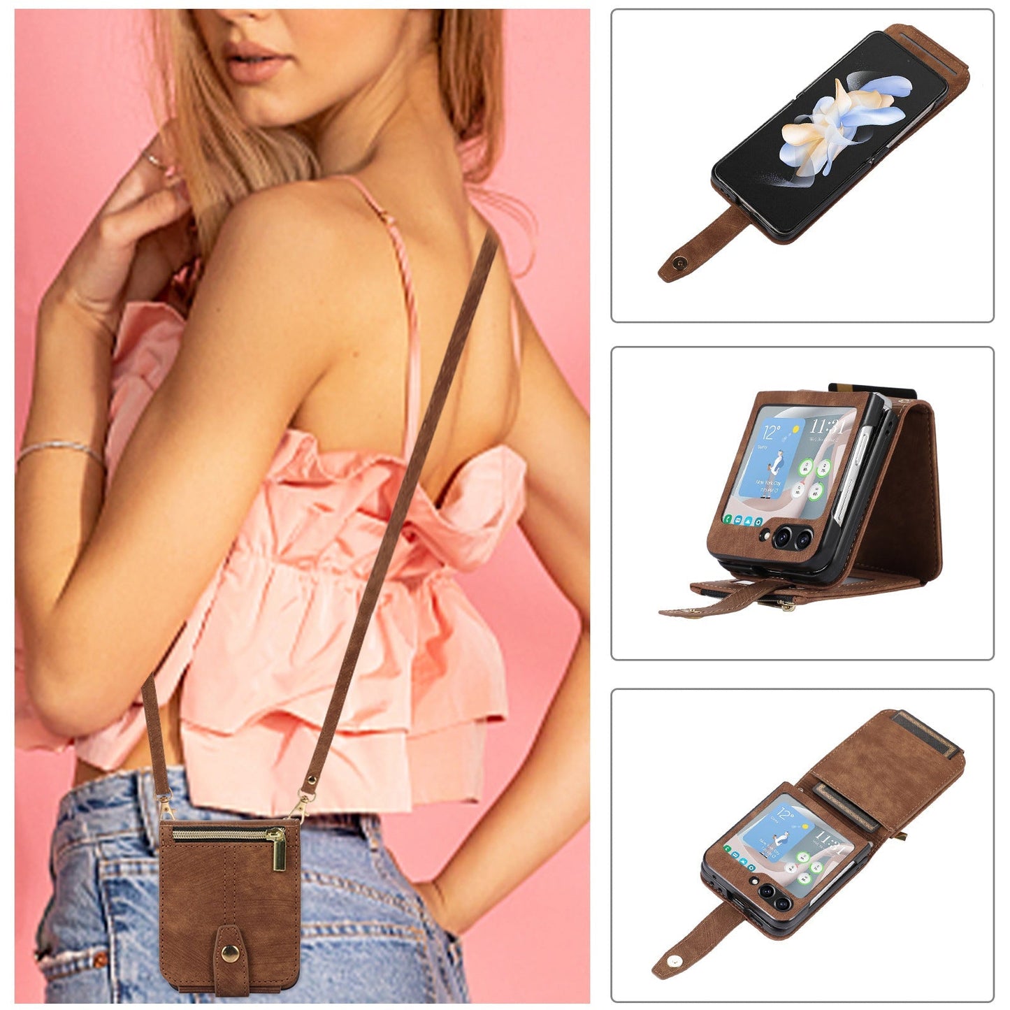 Suitable For Samsung Z FLIP3 Zipper Card Holder Phone Leather Case