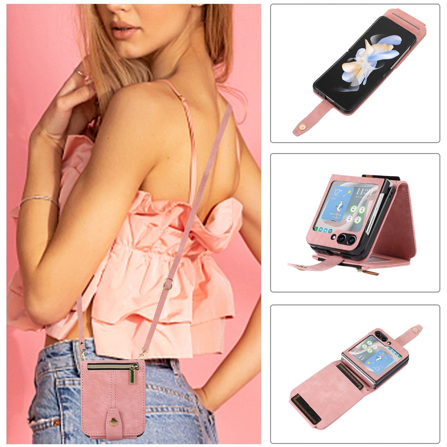 Suitable For Samsung Z FLIP3 Zipper Card Holder Phone Leather Case