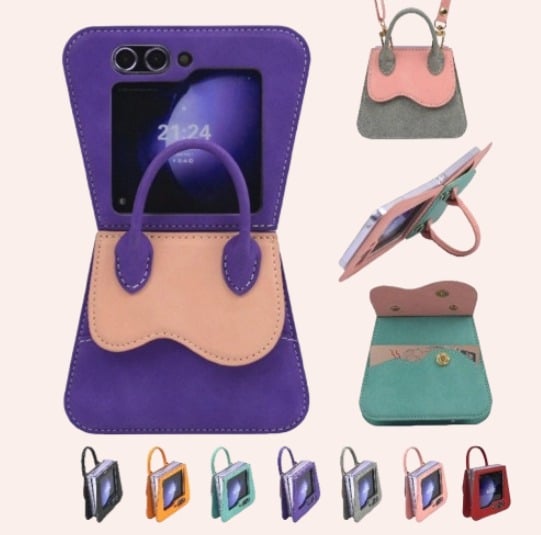 Funda de cuero de lujo con tapa para teléfono Galaxy Z Flip 3/Galaxy Z Flip 4/Galaxy Z Flip 5/Galaxy Z Flip 6 con cordón cruzado