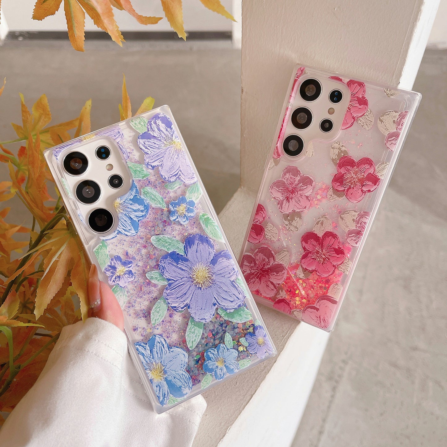 🌈Casing Ponsel Bunga Lukisan Minyak Pasir Isap Fluoresen Samsung - 🔥
