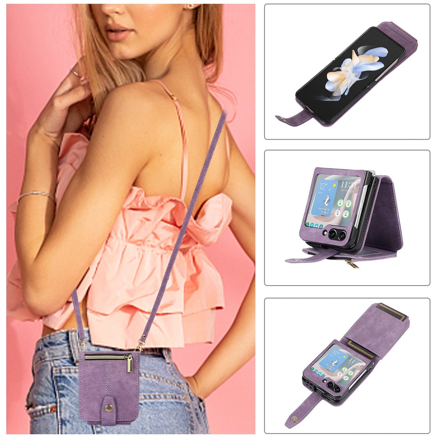 Suitable For Samsung Z FLIP3 Zipper Card Holder Phone Leather Case