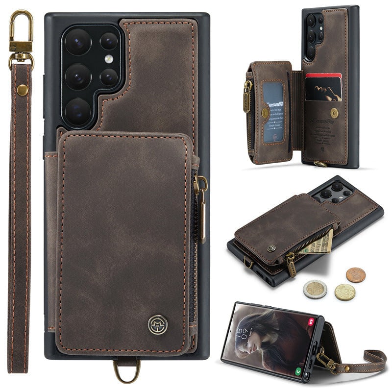 Luxury Zipper Flip Anti-theft Brush Phone Case For Samsung S24/S23/S22Ultra