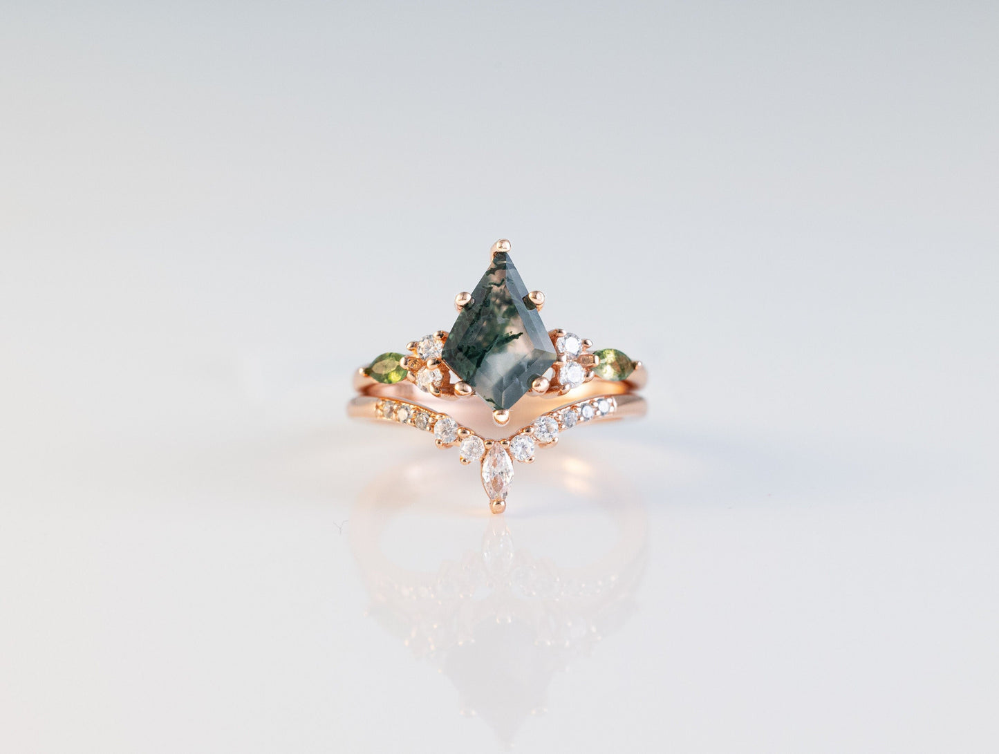 Evergreen Meadow - Natural Moss Agate Ring, Kite Ring