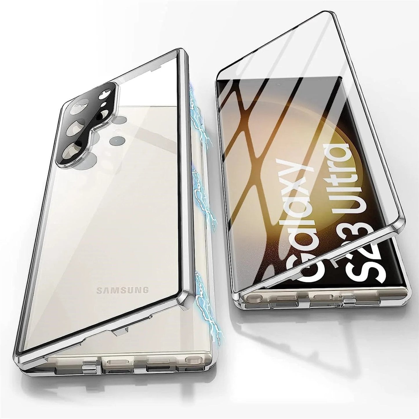 Capa de vidro magnética de liga de alumínio e metal 360° com tela surround completa para Samsung 