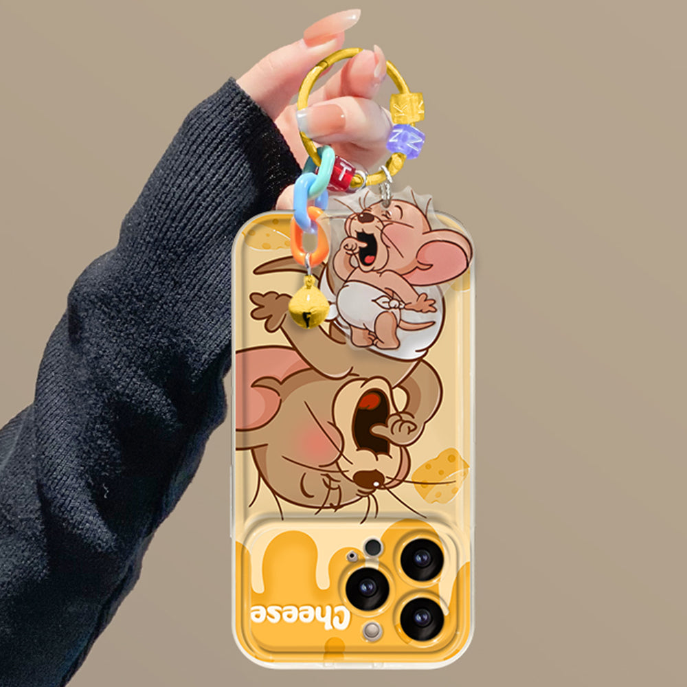 Casing Ponsel Liontin Keju Lucu Mickey Mouse Dengan Cermin Flip