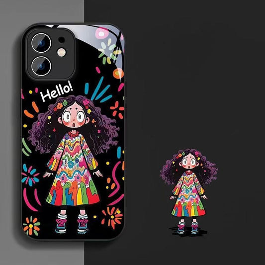 Capa iPhone Kaca Feminina Lucu Grafiti Kreatif 