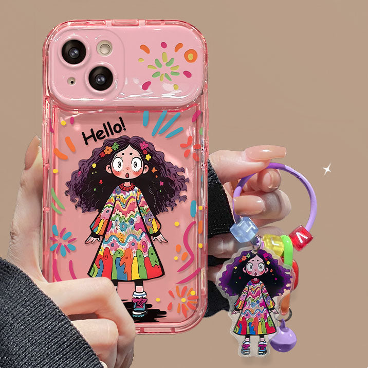 Casing Ponsel Gadis Lucu Grafiti Kreatif dengan Cermin Flip untuk iPhone