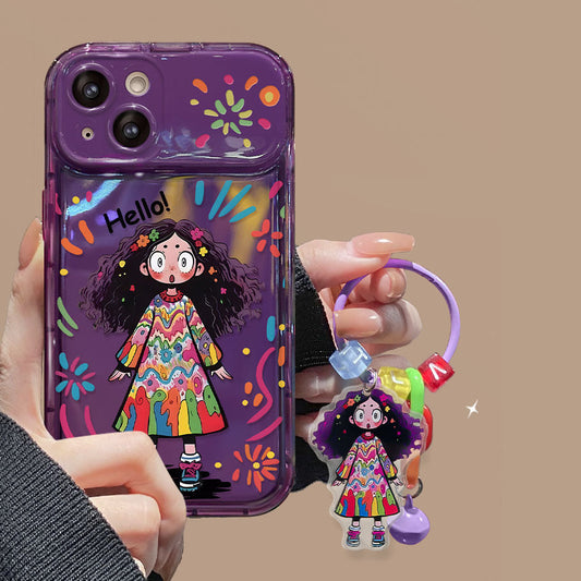 Casing Ponsel Gadis Lucu Grafiti Kreatif dengan Cermin Flip untuk iPhone