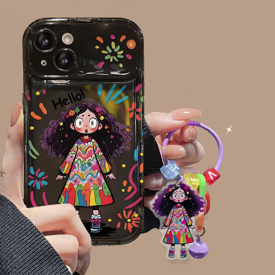 Casing Ponsel Gadis Lucu Grafiti Kreatif dengan Cermin Flip untuk iPhone