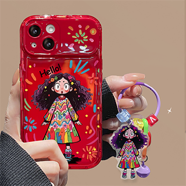 Casing Ponsel Gadis Lucu Grafiti Kreatif dengan Cermin Flip untuk iPhone