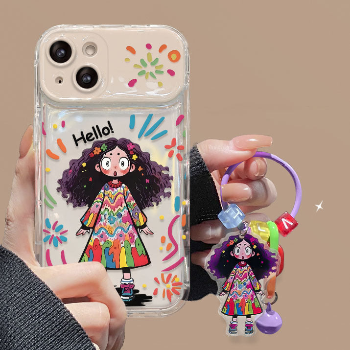 Casing Ponsel Gadis Lucu Grafiti Kreatif dengan Cermin Flip untuk iPhone