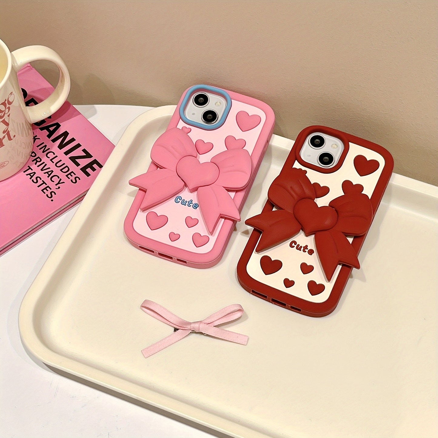 Etui 3D Love Heart Butterfly Bracket na iPhone'a 