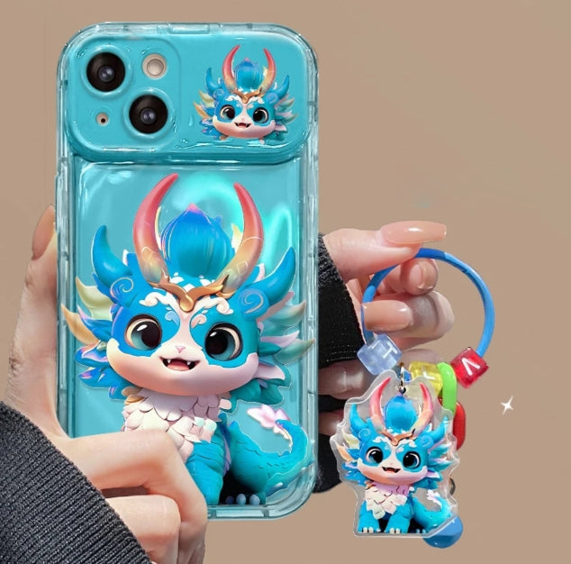 Cute Colorful Dragon Pendant Phone Case with Flip Mirror For iPhone