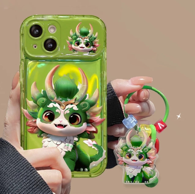 Cute Colorful Dragon Pendant Phone Case with Flip Mirror For iPhone