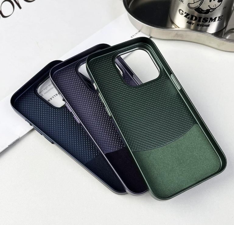 Luxurious Double Metal Frame Plain Leather Phone Case