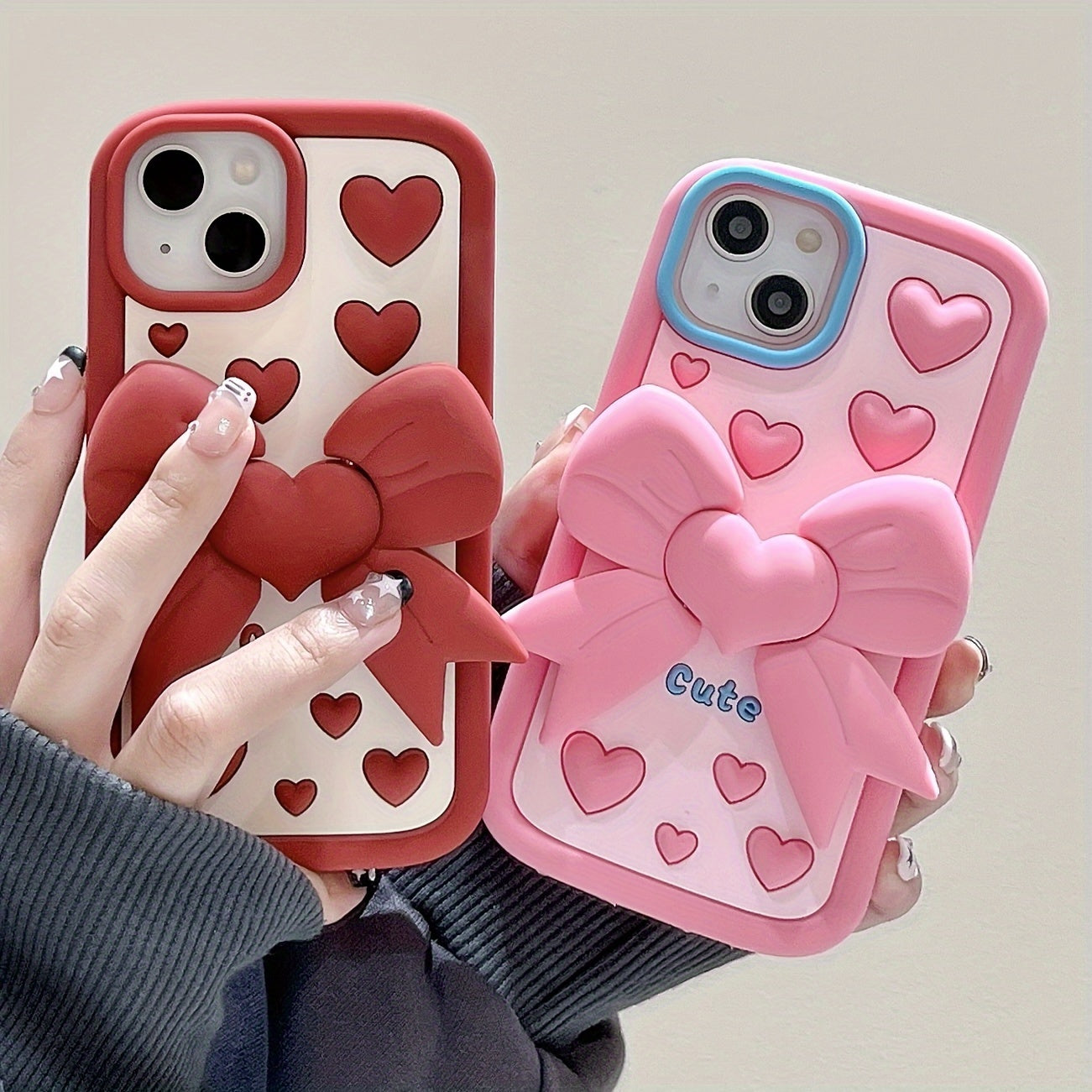 Etui 3D Love Heart Butterfly Bracket na iPhone'a 