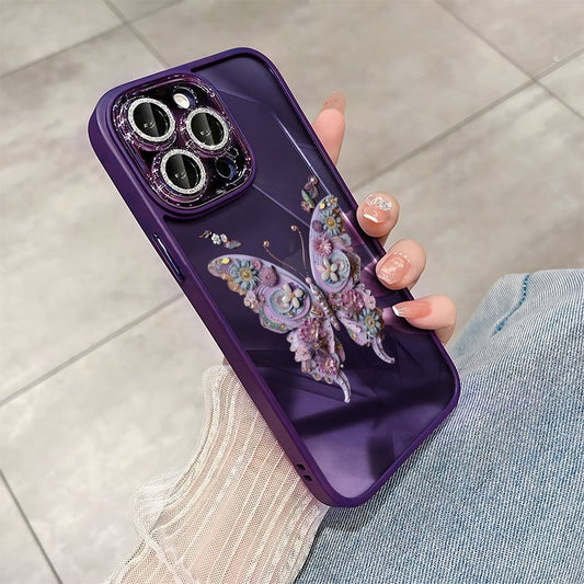 Casing Bening dengan Pelindung Lensa Kamera Berlian Berkilau Bawaan untuk iPhone